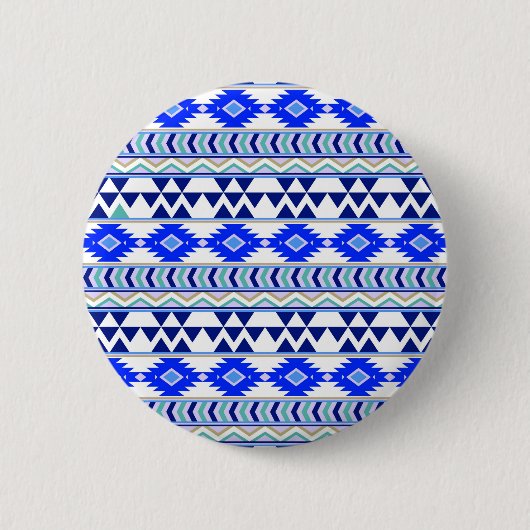 Blauw en Wit Aztec Stripe Patroon Ronde Button 5,7 Cm (Voorkant)