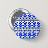 Blauw en Wit Aztec Stripe Patroon Ronde Button 5,7 Cm (Voorkant /achterkant)