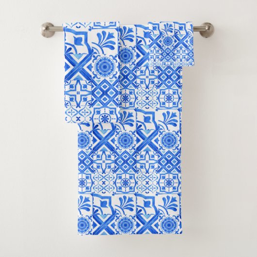 Blauw en wit Azulejo Spaans Azul Pattern Bad Handdoek (Insitu)