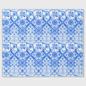 Blauw en wit Azulejo Spaans Azul Pattern Cadeaupapier (Vlak)