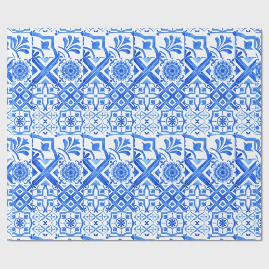 Blauw en wit Azulejo Spaans Azul Pattern Cadeaupapier (Vlak)