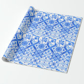 Blauw en wit Azulejo Spaans Azul Pattern Cadeaupapier (Uitgerold)