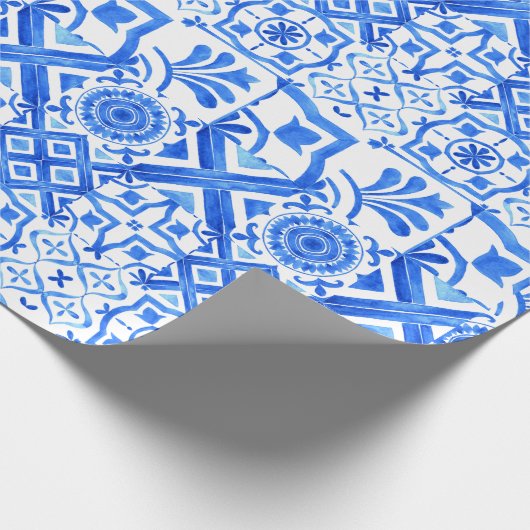 Blauw en wit Azulejo Spaans Azul Pattern Cadeaupapier (Hoek)