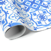 Blauw en wit Azulejo Spaans Azul Pattern Cadeaupapier (Rol Hoek)