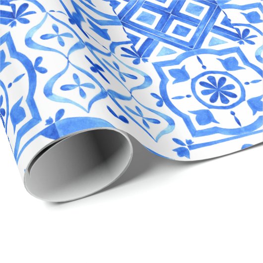 Blauw en wit Azulejo Spaans Azul Pattern Cadeaupapier (Rol Hoek)