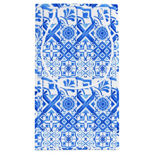 Blauw en wit Azulejo Spaans Azul Pattern Klein Cadeauzakje (Achterkant)