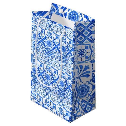 Blauw en wit Azulejo Spaans Azul Pattern Klein Cadeauzakje (Voorkant Gekanteld)