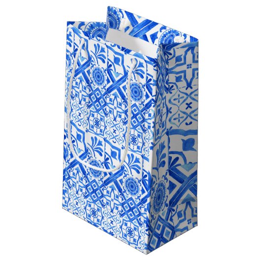 Blauw en wit Azulejo Spaans Azul Pattern Klein Cadeauzakje (Achterkant Gekanteld)