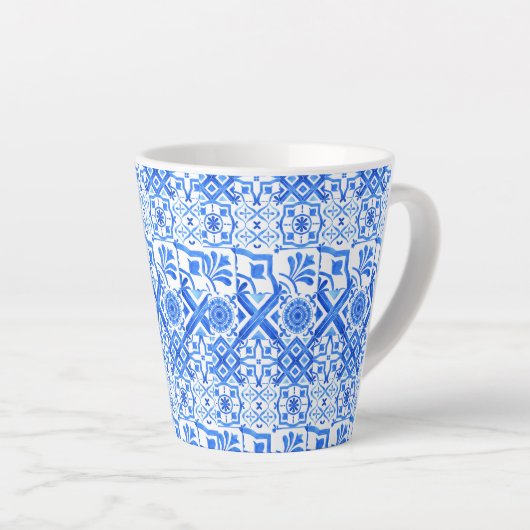 Blauw en wit Azulejo Spaans Azul Pattern Latte Mok (Rechterhoek)