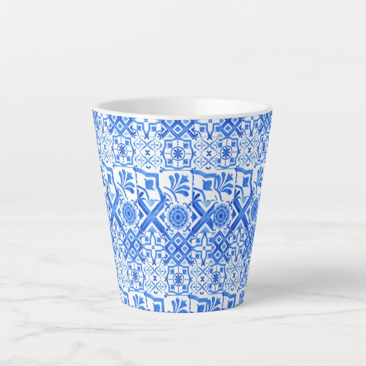 Blauw en wit Azulejo Spaans Azul Pattern Latte Mok (Voorkant)