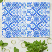 Blauw en wit Azulejo Spaans Azul Pattern Theedoek (Gevouwen)