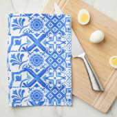 Blauw en wit Azulejo Spaans Azul Pattern Theedoek (Quarter Fold)