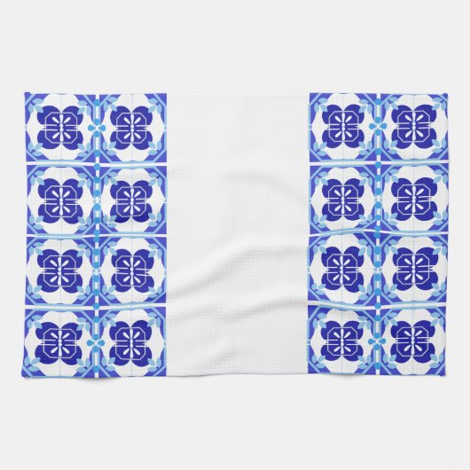 Blauw en wit Azulejos Tegel Design Theedoek (Horizontaal)