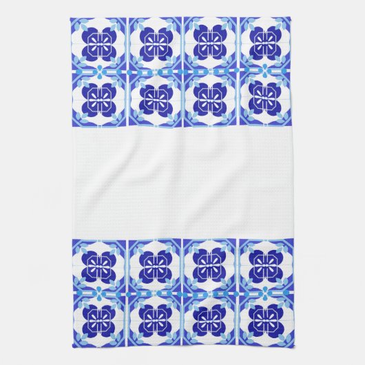 Blauw en wit Azulejos Tegel Design Theedoek (Verticaal)