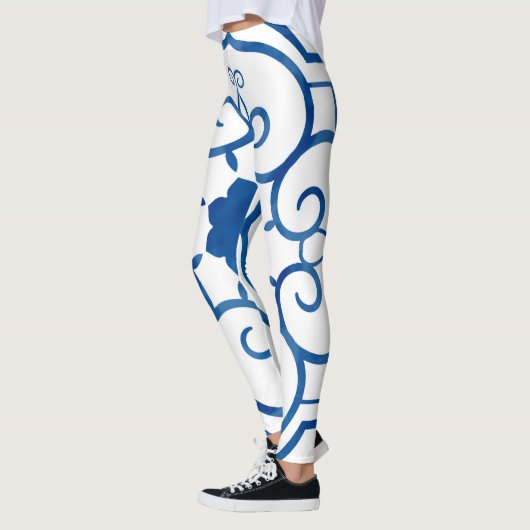 Blauw en wit Azulejos Tegel  Patroon Leggings (Links)