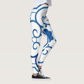 Blauw en wit Azulejos Tegel  Patroon Leggings (Rechts)