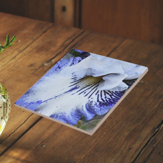 Blauw en Wit Baardiris Bloemstuk Tegeltje
