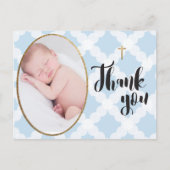 Blauw en wit Baby jongen Doop Dank u Briefkaart (Voorkant)