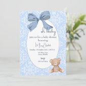 Blauw en wit baby jongens douche toile kaart (Staand voorkant)