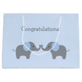 Blauw en wit Baby shower lephant Groot Cadeauzakje (Voorkant)