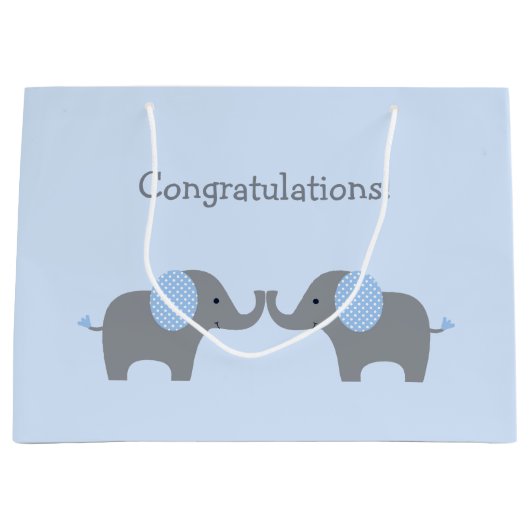 Blauw en wit Baby shower lephant Groot Cadeauzakje (Voorkant)