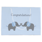 Blauw en wit Baby shower lephant Groot Cadeauzakje (Achterkant)