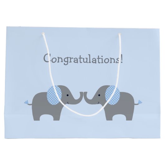 Blauw en wit Baby shower lephant Groot Cadeauzakje (Achterkant)
