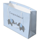 Blauw en wit Baby shower lephant Groot Cadeauzakje (Achterkant Gekanteld)