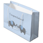 Blauw en wit Baby shower lephant Groot Cadeauzakje (Voorkant Gekanteld)