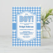 Blauw en wit Baby shower met buffels Kaart (Staand voorkant)