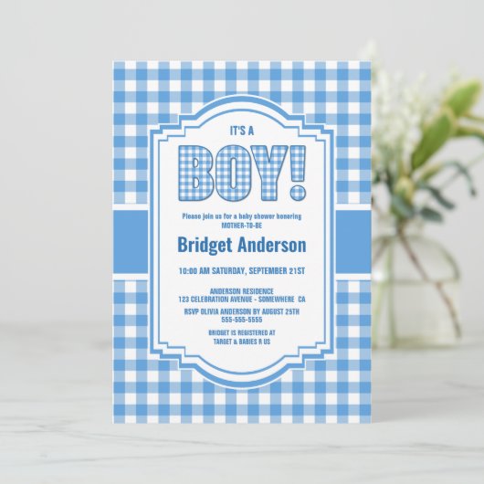 Blauw en wit Baby shower met buffels Kaart (Staand voorkant)
