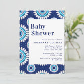 Blauw en wit Baby shower voor afdruk in Afrikaanse Kaart (Staand voorkant)