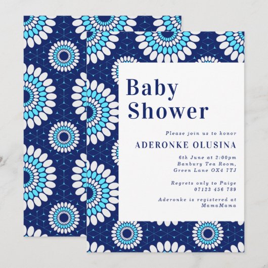 Blauw en wit Baby shower voor afdruk in Afrikaanse Kaart (Voorkant / Achterkant)