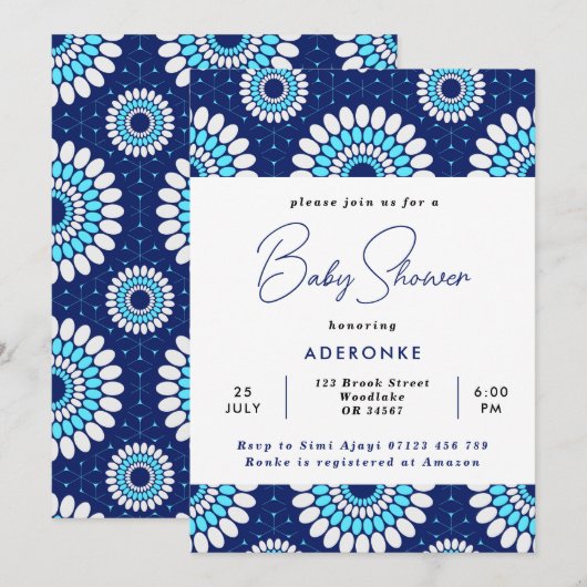 Blauw en wit Baby shower voor afdruk in Afrikaanse Kaart (Voorkant / Achterkant)