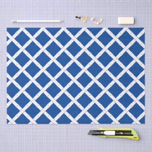 Blauw en wit Bamboo Trellis Pattern Tissuepapier (Craft)