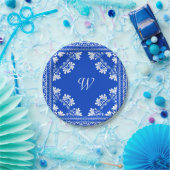 Blauw en Wit Bandana met Monogram Papieren Bordje (Feest)