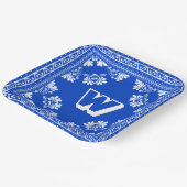 Blauw en Wit Bandana Ontwerp met Monogram Papieren Bordje (Gebogen)