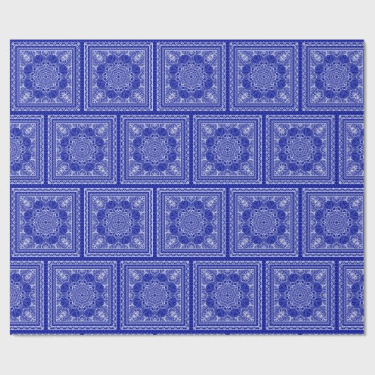 Blauw en wit Bandanna Design Cadeaupapier (Vlak)