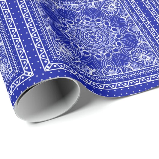 Blauw en wit Bandanna Design Cadeaupapier (Rol Hoek)