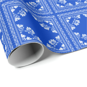 Blauw en wit bandanna-ontwerp cadeaupapier