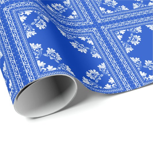 Blauw en wit bandanna-ontwerp cadeaupapier (Rol Hoek)