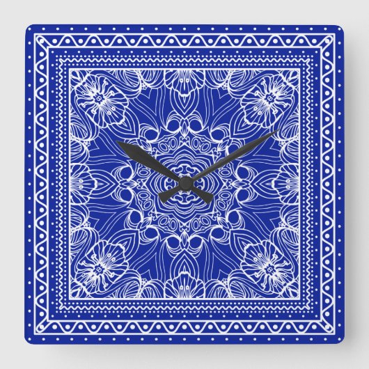 blauw en wit bandanna ontwerp vierkante klok (Voorkant)