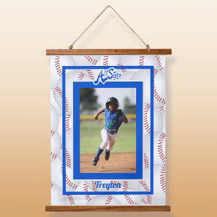 Blauw en wit Baseball Foto's Hanging Tapestry Hangend Wandkleed