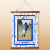 Blauw en wit Baseball Foto's Hanging Tapestry Hangend Wandkleed