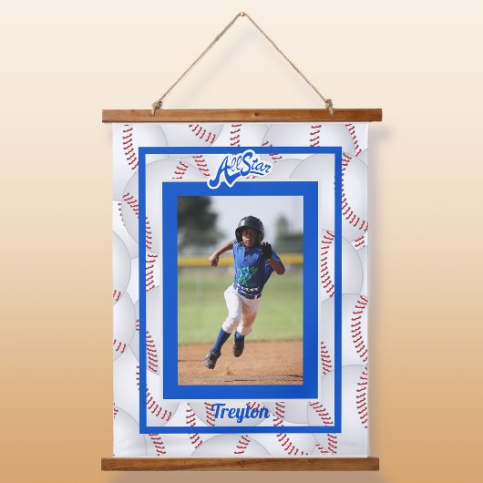 Blauw en wit Baseball Foto's Hanging Tapestry Hangend Wandkleed