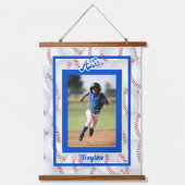 Blauw en wit Baseball Foto's Hanging Tapestry Hangend Wandkleed (Voorkant)