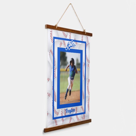 Blauw en wit Baseball Foto's Hanging Tapestry Hangend Wandkleed (Gebogen)