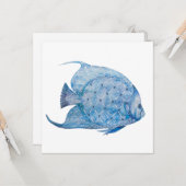 Blauw en wit Batik Angelfish Square Kaart (Voorkant / Achterkant in situ)