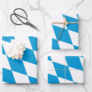 Blauw en Wit Beieren Diamant Vlag Patroon Inpakpapier Vel