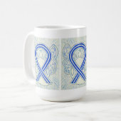 Blauw en wit bewustzijn Ribbon Angel Art Mok (Voorkant links)